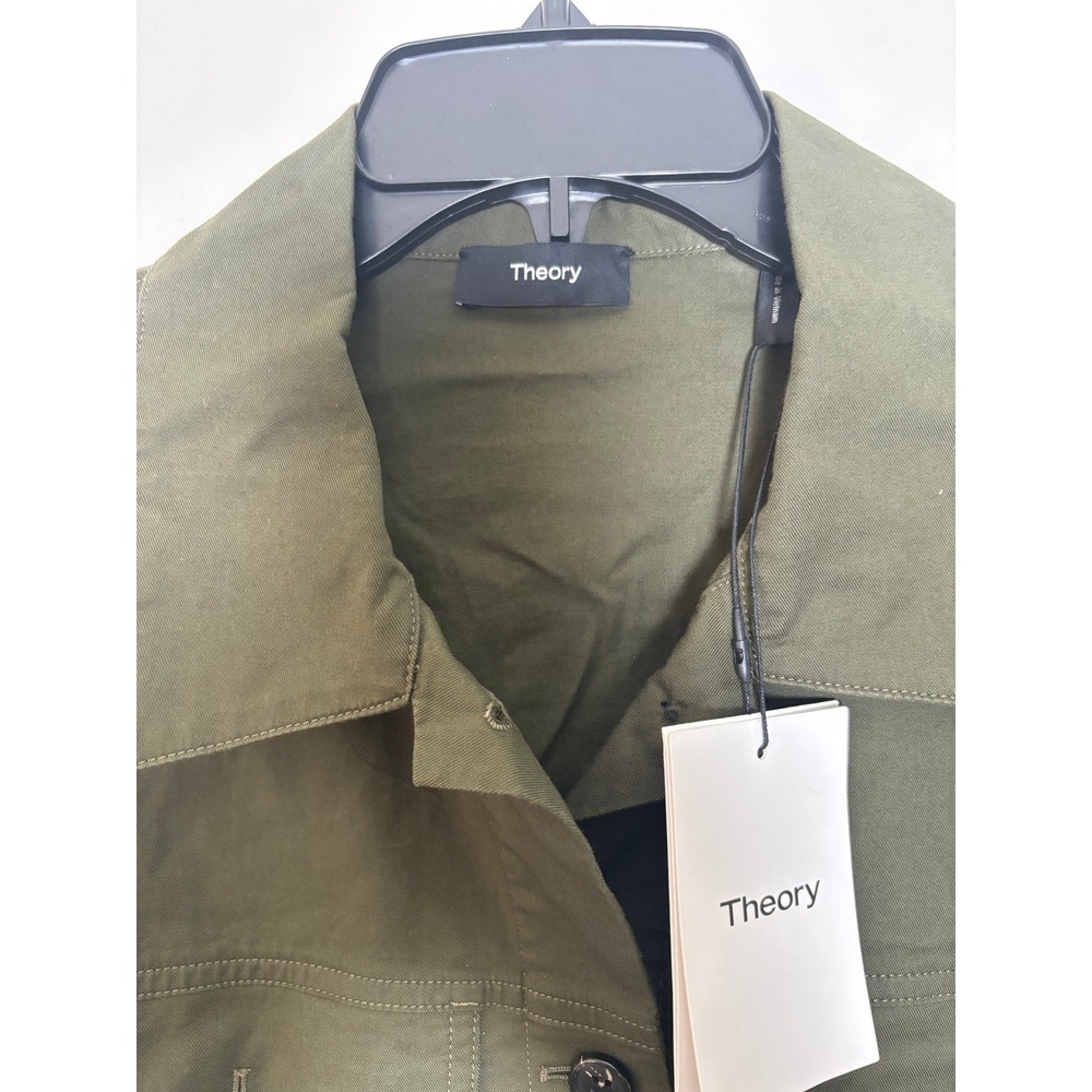 NWT Theory Woman's Crop Trucker Jacket Dark Olive Size L - Picture 4 of 5
